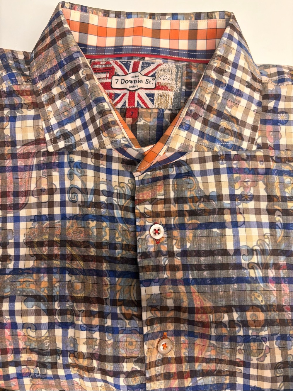 7 Downie St. Plaid & Paisley Summer Button-Up Long Sleeve Shirt Fits like XL